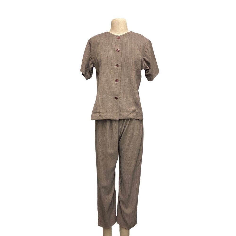 Vintage Handmade Two-Piece Set With Short Sleeve Button-Up Top & Elastic Waist P